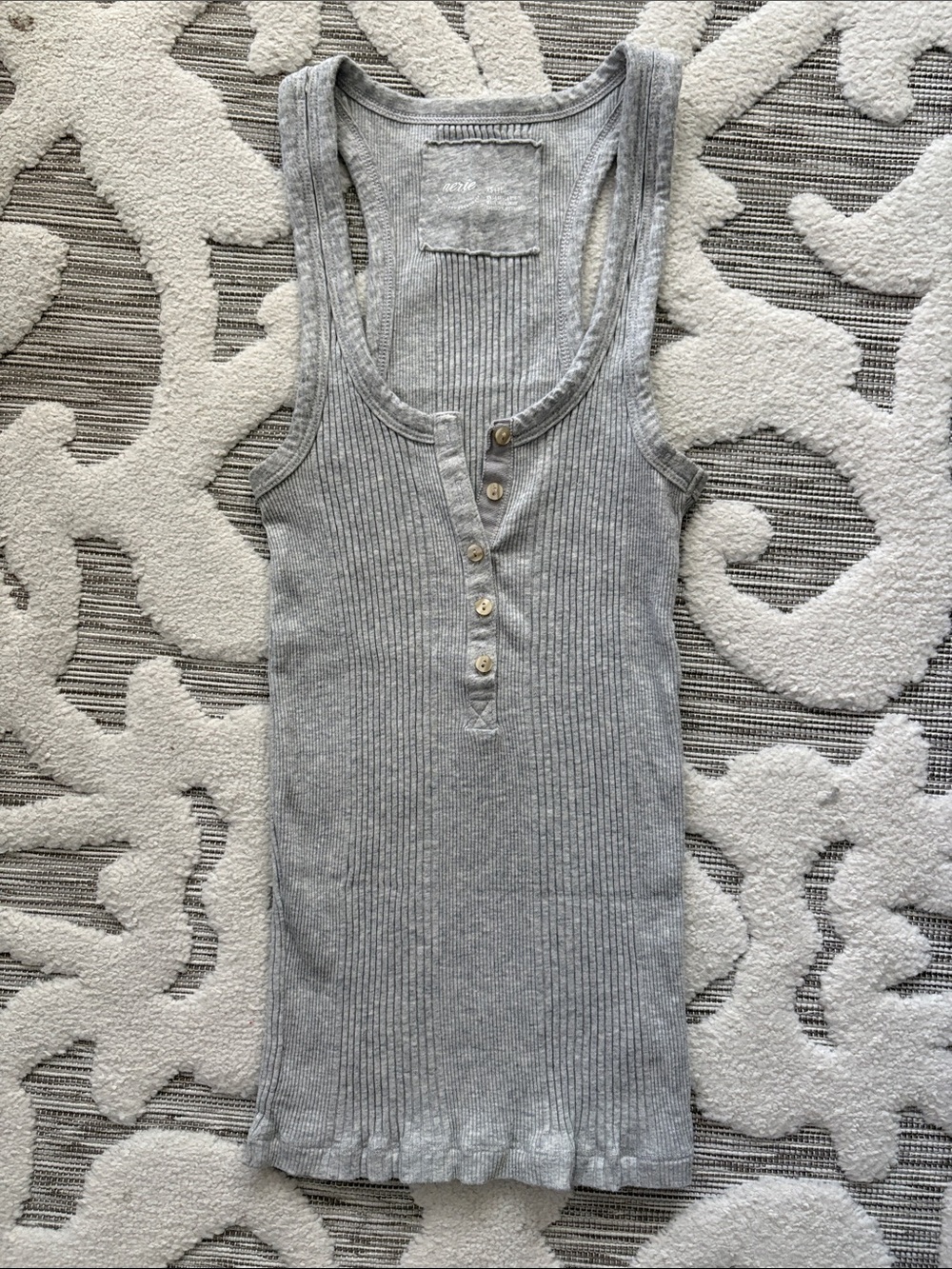 aerie Light Gray Ribbed Henley Tank